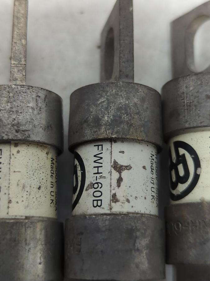 Used COOPER BUSSMANN,FWH-60B,FUSE 60 AMP LOT OF 3 PRE-OWNED