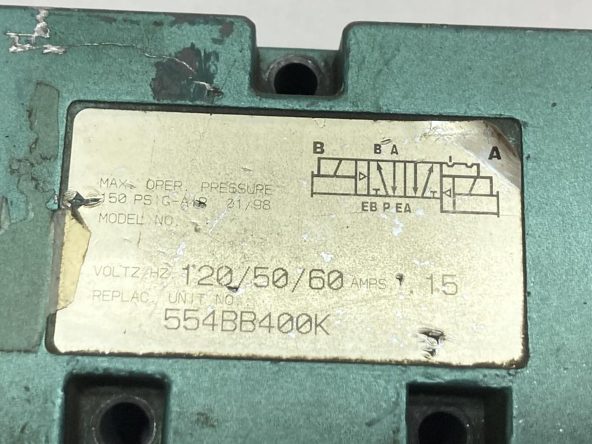 Used Numatics,554BB400K,Solenoid Valve 120V 50/60Hz 150psi
