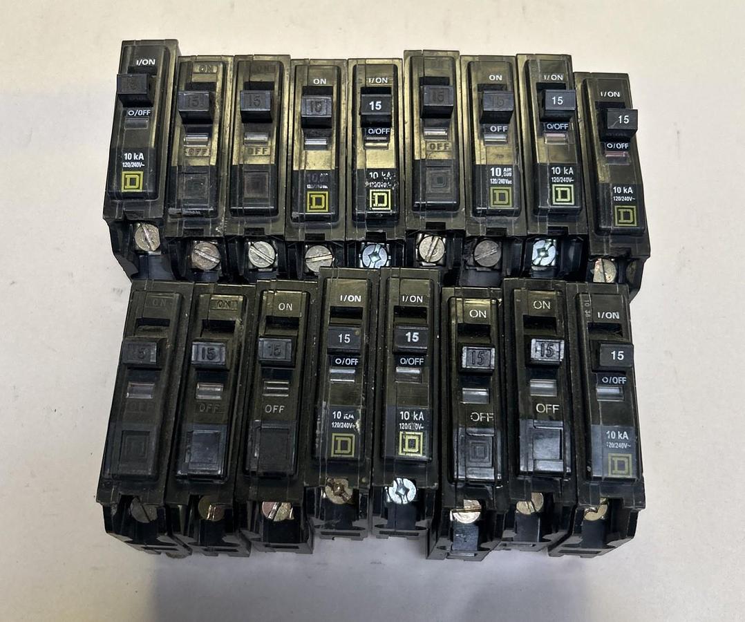 Used SQUARE D,QO115,CIRCUIT BREAKER 15A 120/240V 1P LOT OF 17