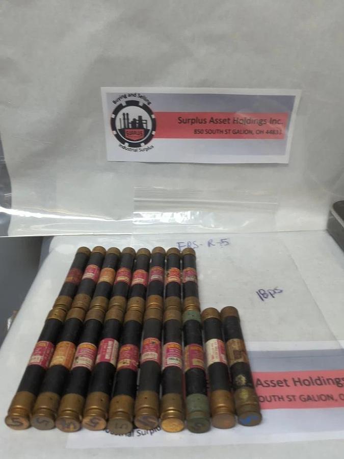 Used COOPER BUSSMANN,FRS-R-5,FUSETRON 5 AMP FUSE LOT OF 18 PRE-OWNED