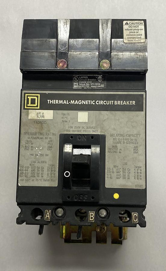 Used SQUARE D,FA34015,I-LINE CIRCUIT BREAKER 15A 480V 3P