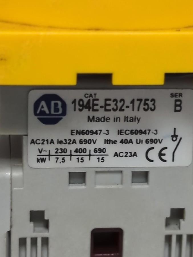 Used ALLEN BRADLEY,194E-E32-1753,SERIES B DISCONNECT SWITCH 32A 600VAC PRE-OWNED