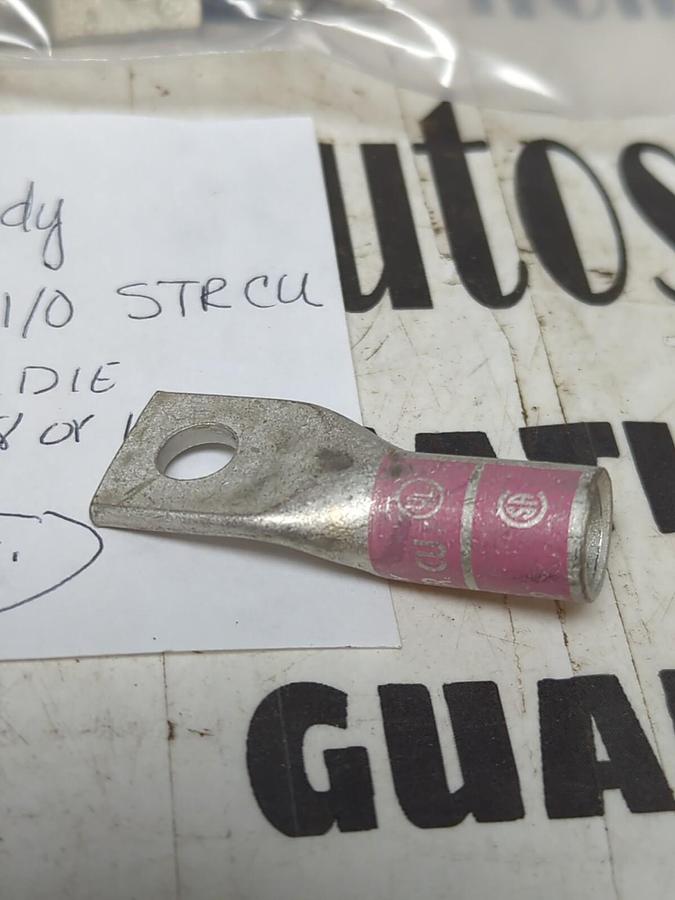 BURNDY,N100 1/0 STR CU,COMPRESSION LUG PINK DIE 348 OR 12 LOT OF 22 NOS