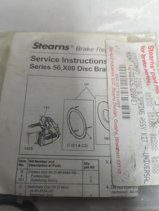REXNORD STEARNS,5-66-8355-00,STATIONARY DISCS & SPRING ASSEMBLY 2-DISC BRAKE NOS