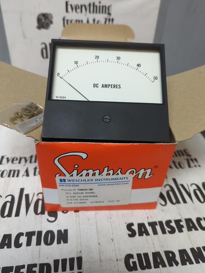 SIMPSON WESCHLER,ALL SI/2124,PANEL METER 0-50 DC AMPERES NOS