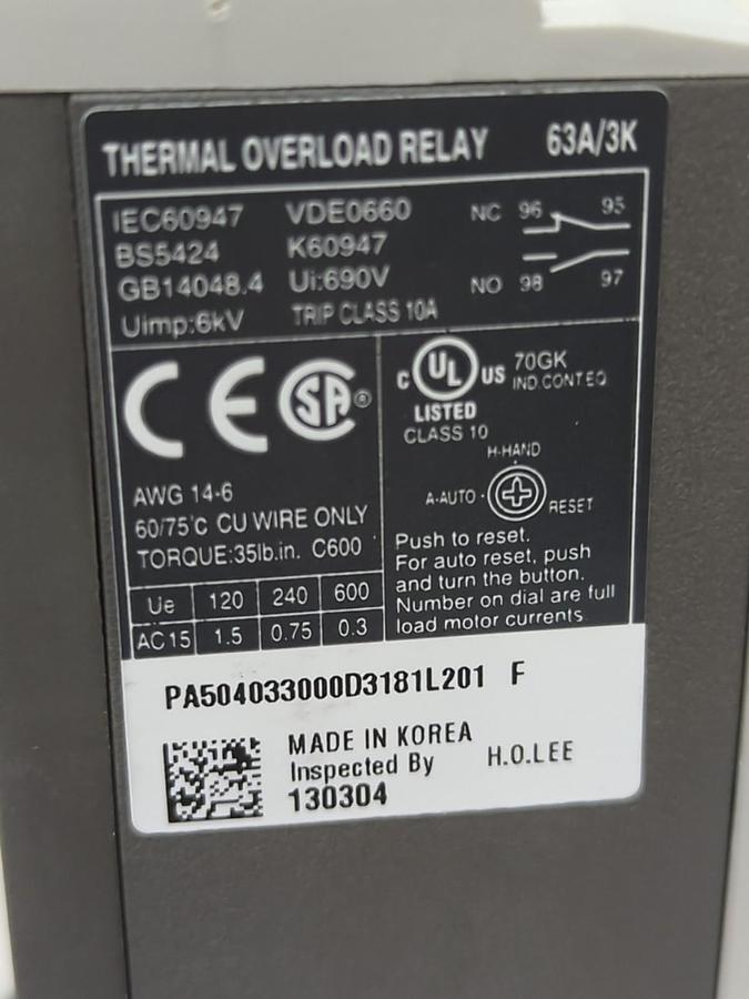 CERUS,MTK-63/3K 36L,THERMAL OVERLOAD RELAY NOS
