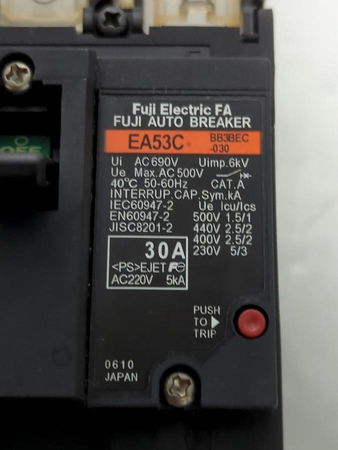 Used FUJI,BB3BEC-030,EA53C CIRCUIT BREAKER 30 AMP PRE-OWNED