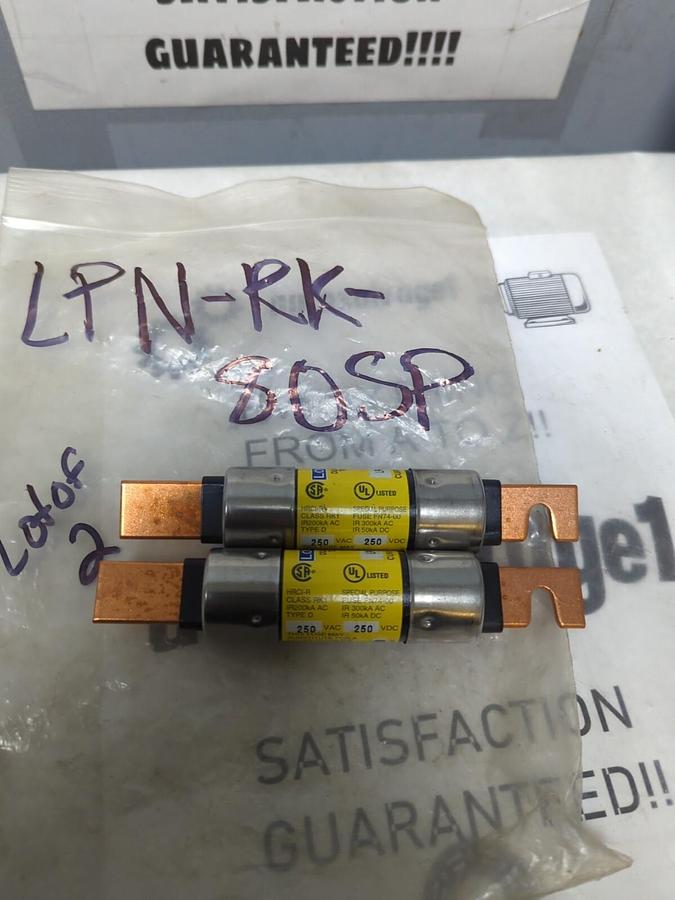 COOPER BUSSMANN,LPN-RK-80SP,LOW PEAK 80 AMP FUSES LOT OF 2 NOS