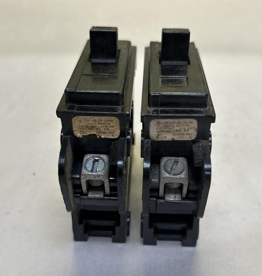 Used GENERAL SWITCH,GA120,CIRCUIT BREAKER 20A 120/240V 1P LOT OF 2
