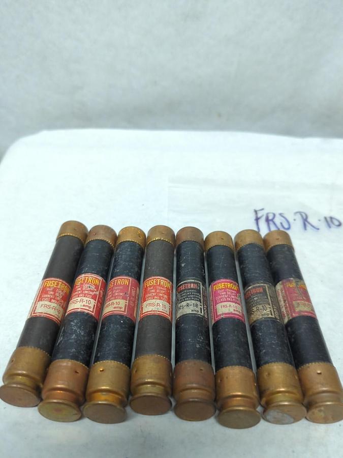 Used COOPER BUSSMANN,FRS-R-10,FUSETRON 10 AMP FUSE LOT OF 8 PRE-OWNED