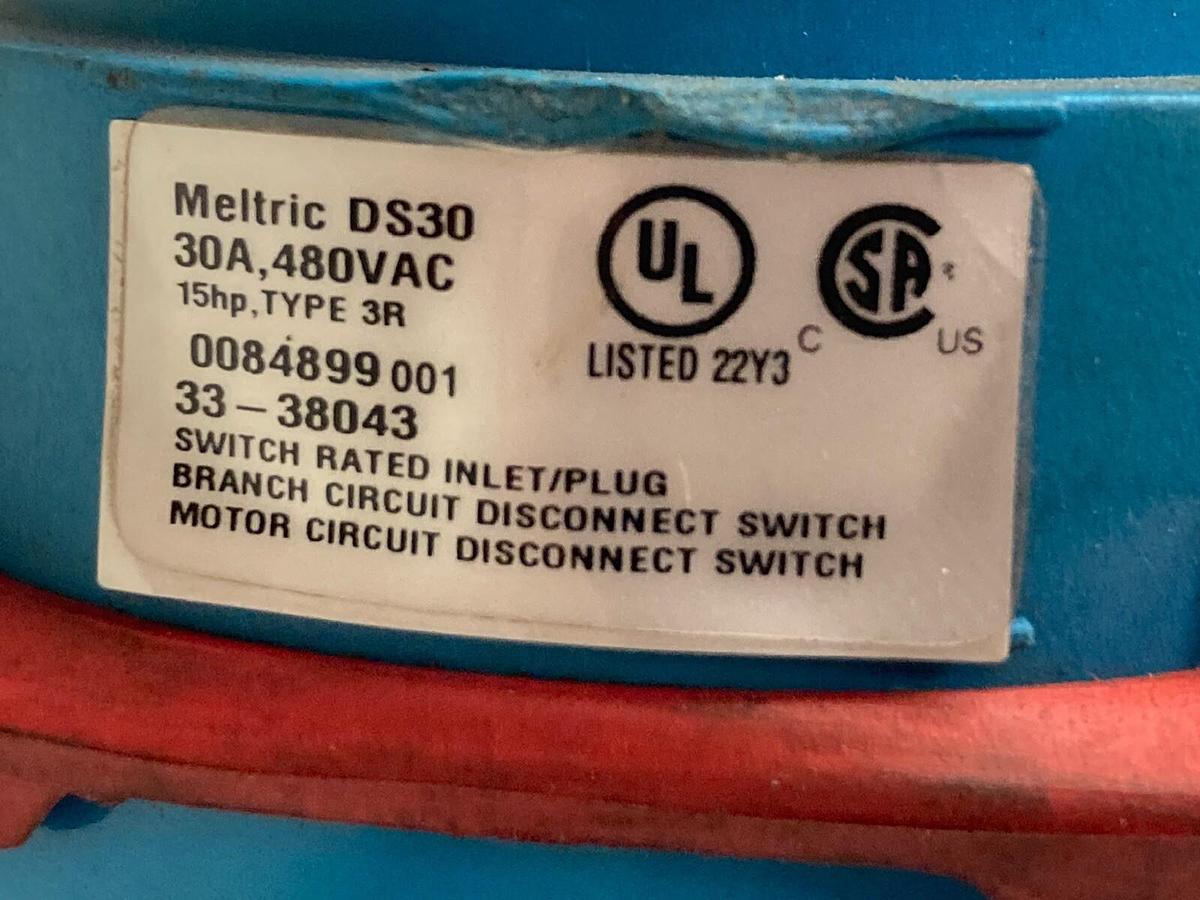 Used Melltric,33-38043 DS30,Disconnect Switch Recepticle 30A 480Vac