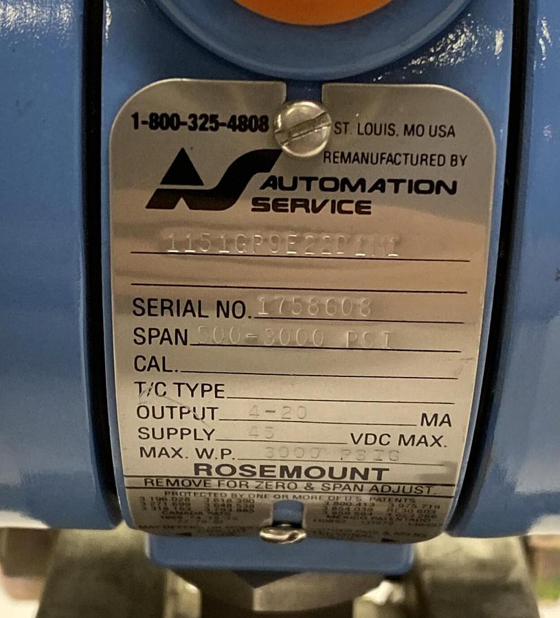 ROSEMOUNT,1151GP9E22B1M1,PRESSURE TRANSMITTER 0-3000PSI NOS