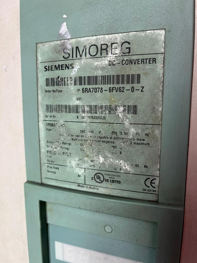 Used SIEMENS,6RA7078-6FV62-0-Z,SIMOREG DC DRIVE CONVERTER