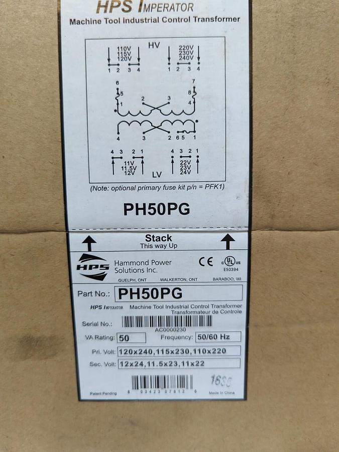 HPS HAMMOND POWER,PH50PG, TRANSFORMER NEW IN BOX