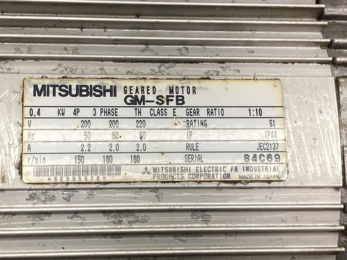 Used Mitsubishi,GM-SFB,3-Phase Geared Motor Class E 0.1KW 4P Ratio 1:10