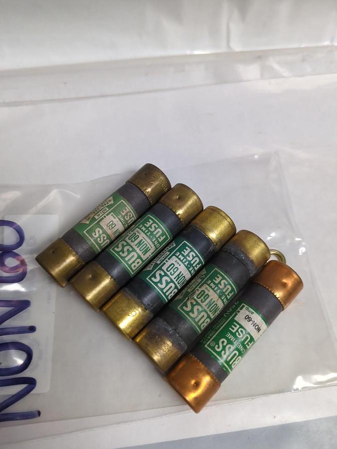 Used COOPER BUSSMANN,NON-60,ONE-TIME 60 AMP FUSE LOT OF 5 PRE-OWNED