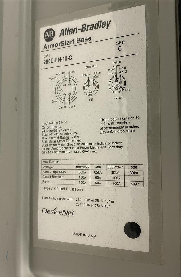 ALLEN BRADLEY,280D-FN-10-C,BASE W/ 280D-F12D-10C-CR-3 CONTROL MODULE NEW