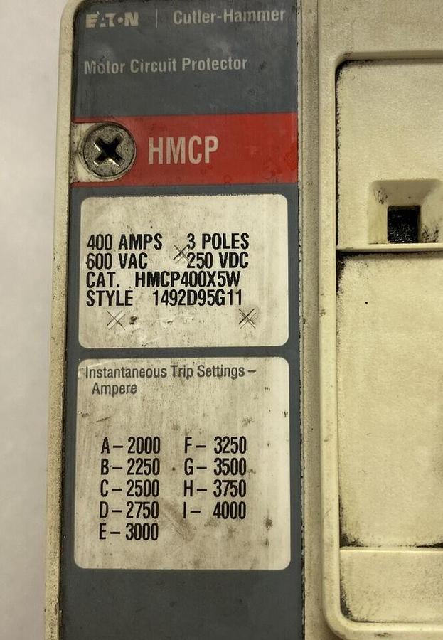 EATON CUTLER HAMMER,HMCP400X5W,CIRCUIT BREAKER 400A 600V 3P NOS