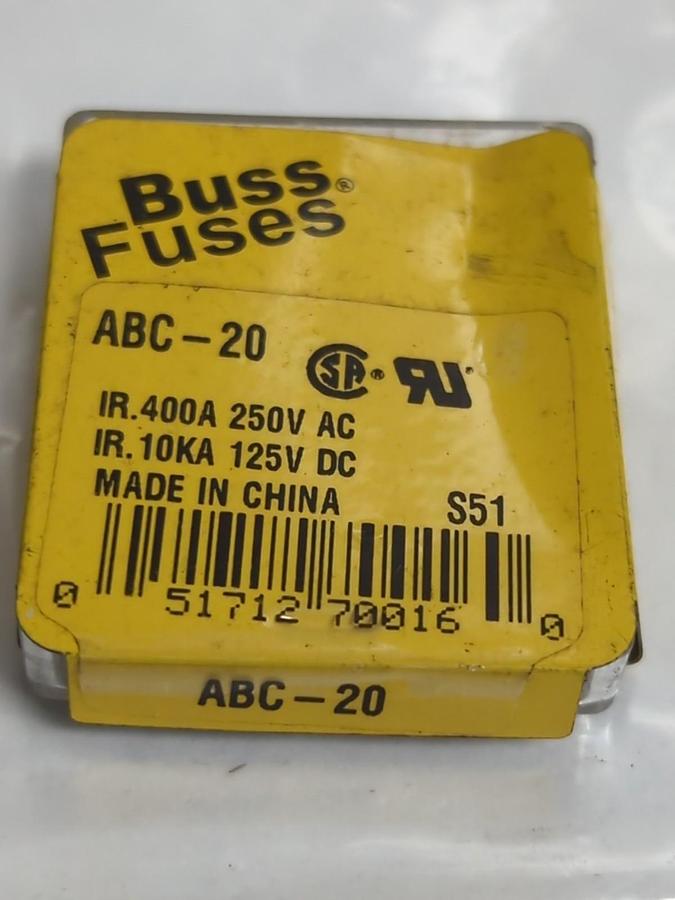 COOPER BUSSMANN,ABC-20,20 AMP FUSE LOT OF 4 NOS