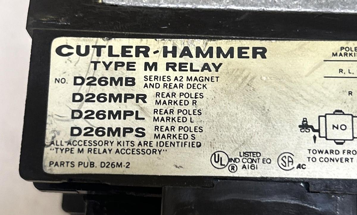 Used CUTLER-HAMMER,D26MB,RELAY