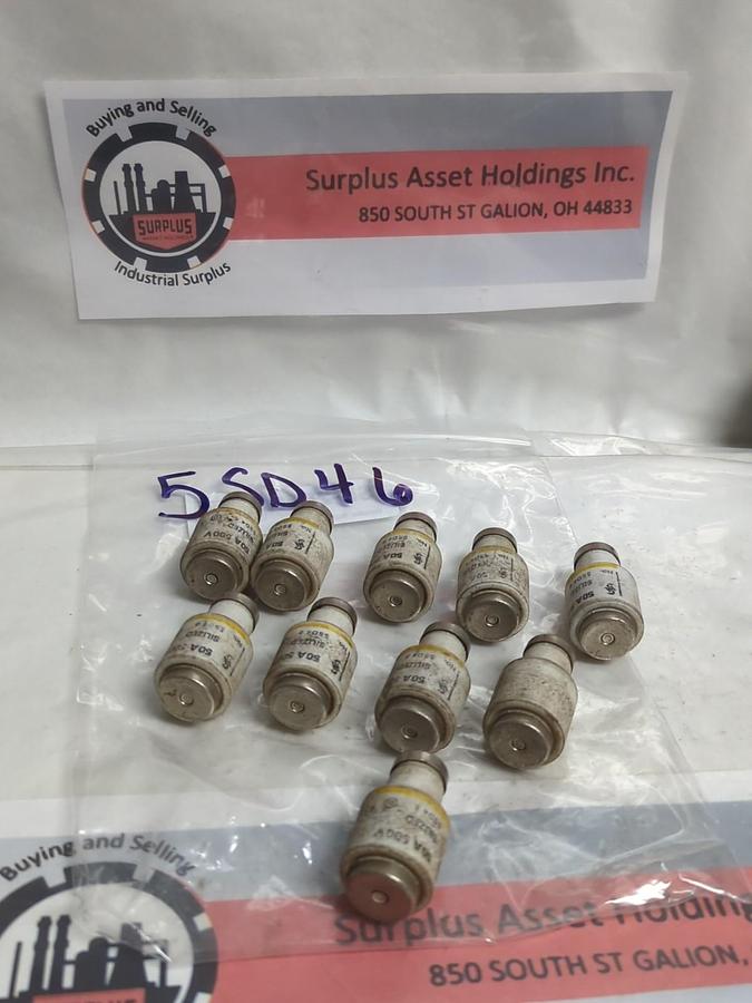 Used SIEMENS,5SD46,BOTTLE FUSE 50 AMP LOT OF 10 PRE-OWNED