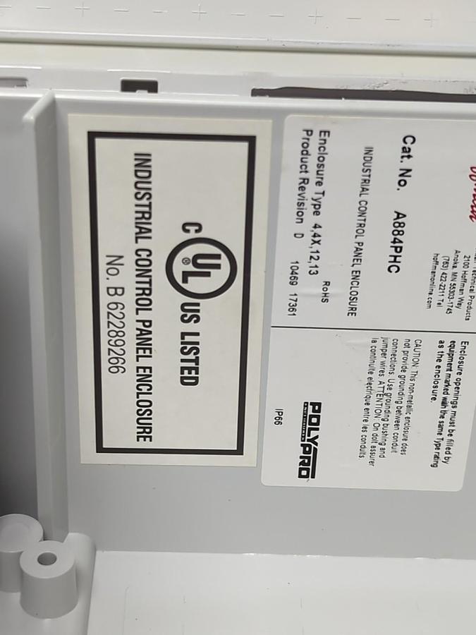 HOFFMAN,A884PHC,INDUSTRIAL CONTROL PANEL ENCLOSURE NOS