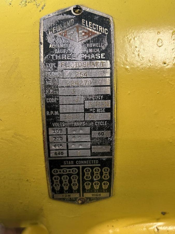 Used REULAND ELECTRIC,254,MOTOR 3HP 208/440V 1800RPM 3PH 254 FRAME