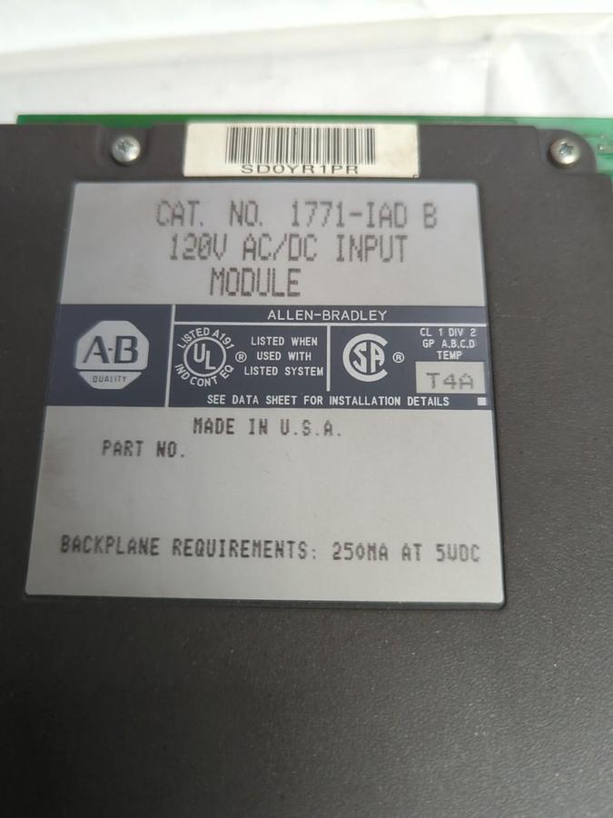 Used ALLEN BRADLEY,1771-IAD B,INPUT MODULE 120V AC/DC PRE-OWNED