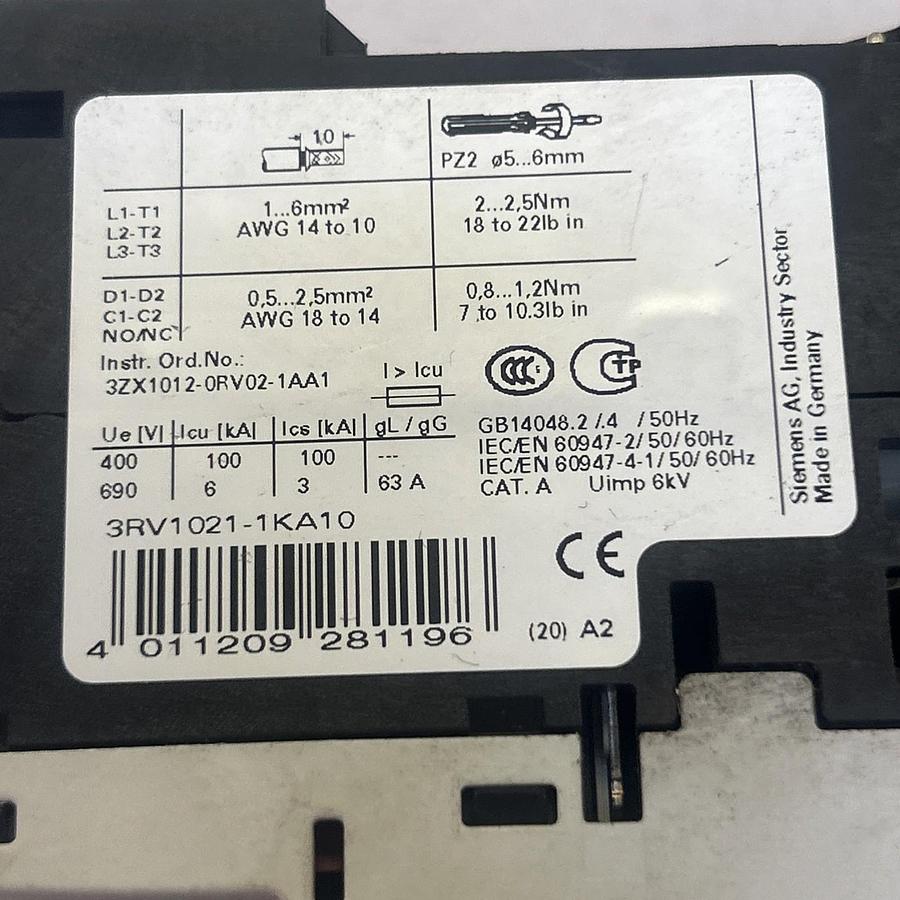 Used SIEMENS,3RV1021-1KA10,MOTOR STARTER