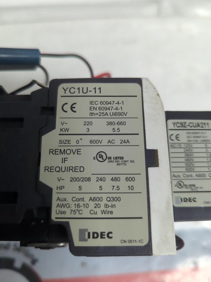 Used IDEC,YC1U-11,DOUBLE CONTACTOR WITH YC9Z-CUA202 PRE-OWNED