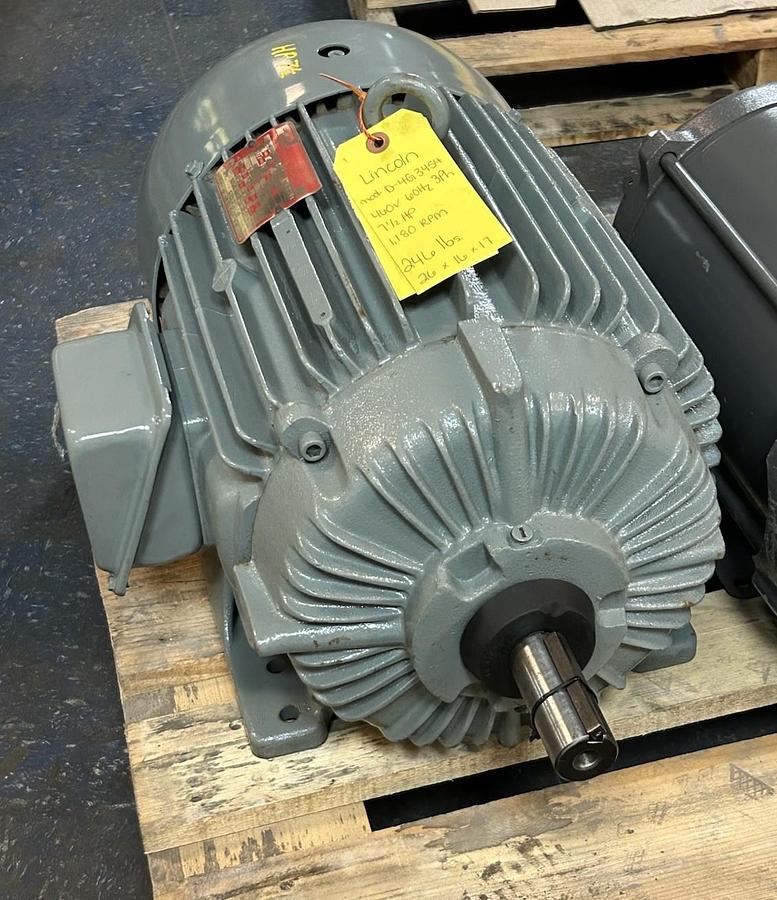 Used LINCOLN,D-4G3454,AC MOTOR 7.5HP 460V 1180RPM 3PH 256U FRAME