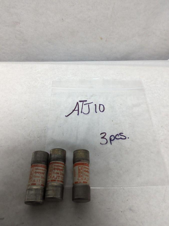 Used GOULD SHAWMUT,AJT10,AMP-TRAP 10 AMP FUSE LOT OF 3 PRE-OWNED