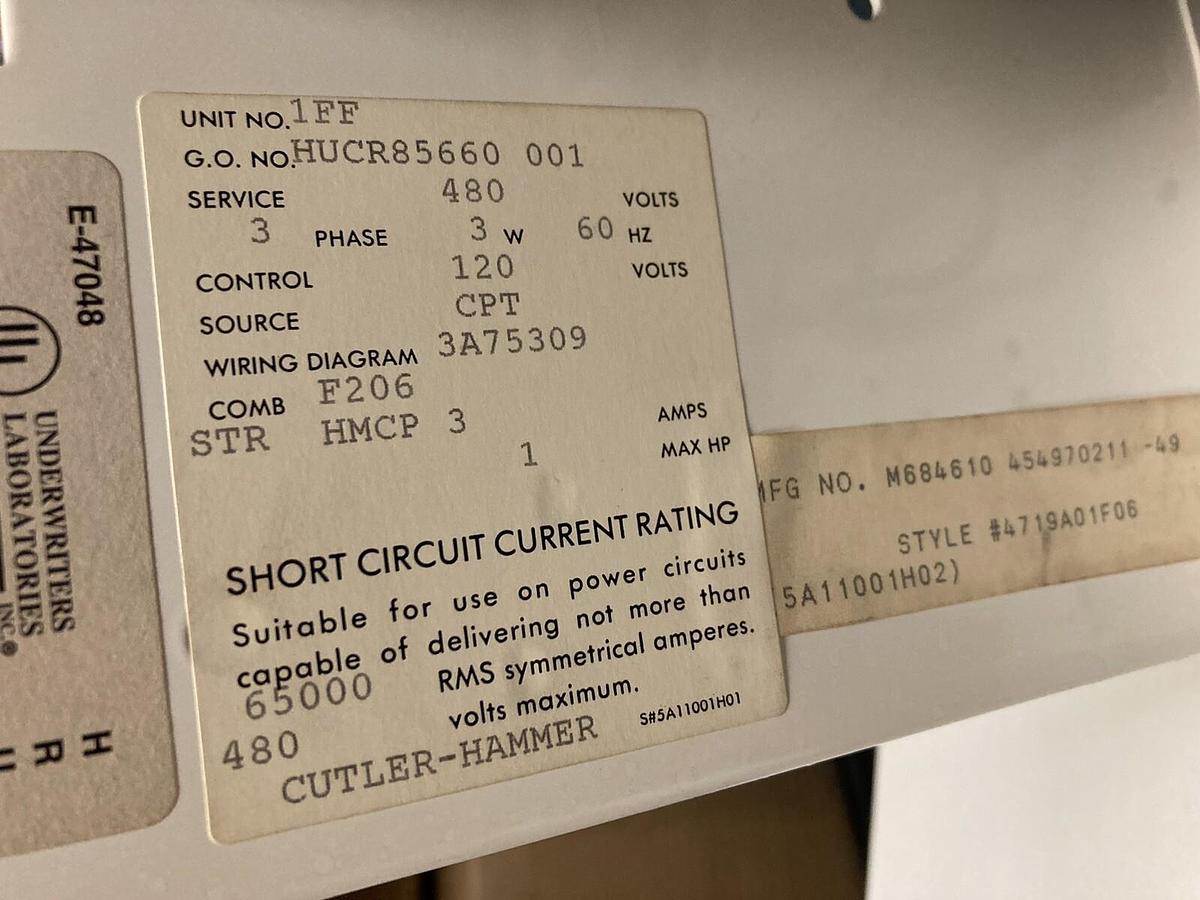 Used Cutler Hammer,Size 1,MCC 12 INCH Starter Bucket 27 Amps