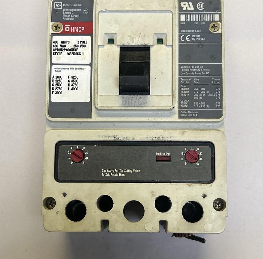 Used CUTLER HAMMER,HM2P400X5W,CIRCUIT BREAKER 400A 600V 2P