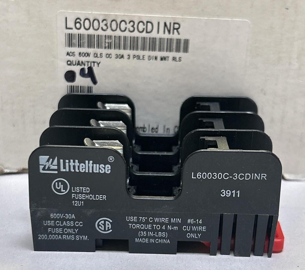 LITTELFUSE,L60030C-3CDINR,FUSE BLOCK 30A 600V 3P LOT OF 4 NEW