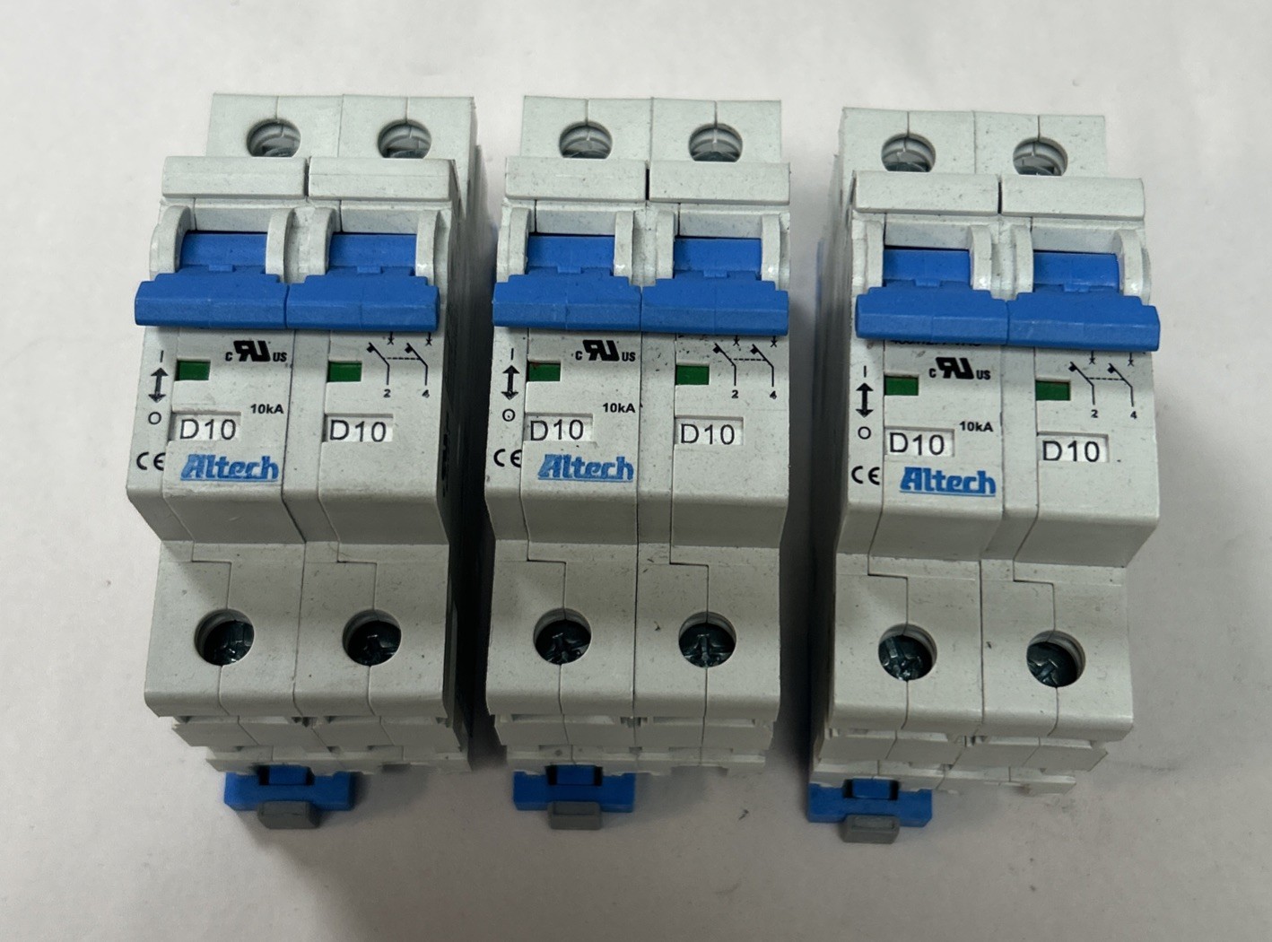 Used ALTECH,E301611,CIRCUIT BREAKER 10AMP 277V 2P LOT OF 3