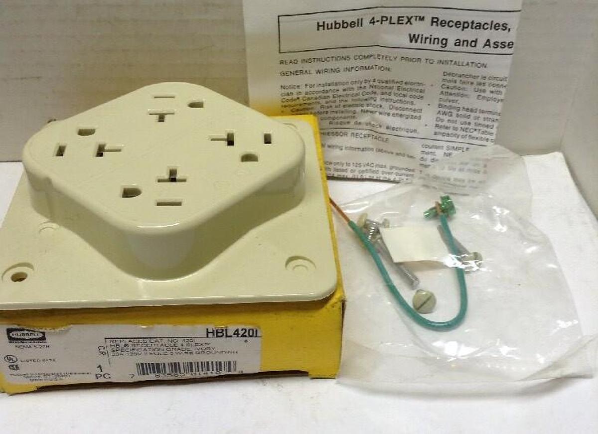 Hubbell,HBL4201,4-Plex Receptacle Ivory 20A