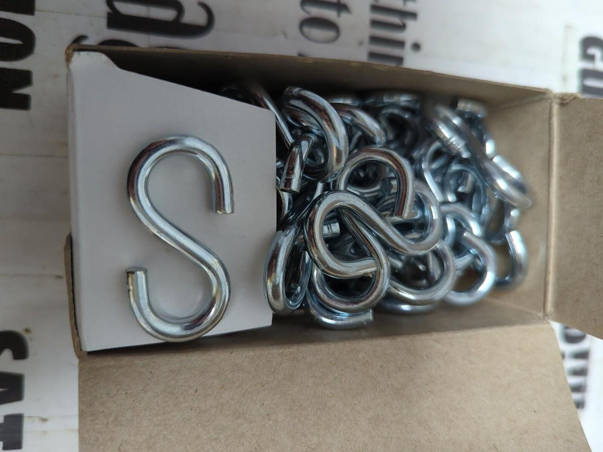 CHICAGO HARDWARE,S-3,1-3/4 INCH ZINC PLATED S-HOOKS BOX OF 50 NOS