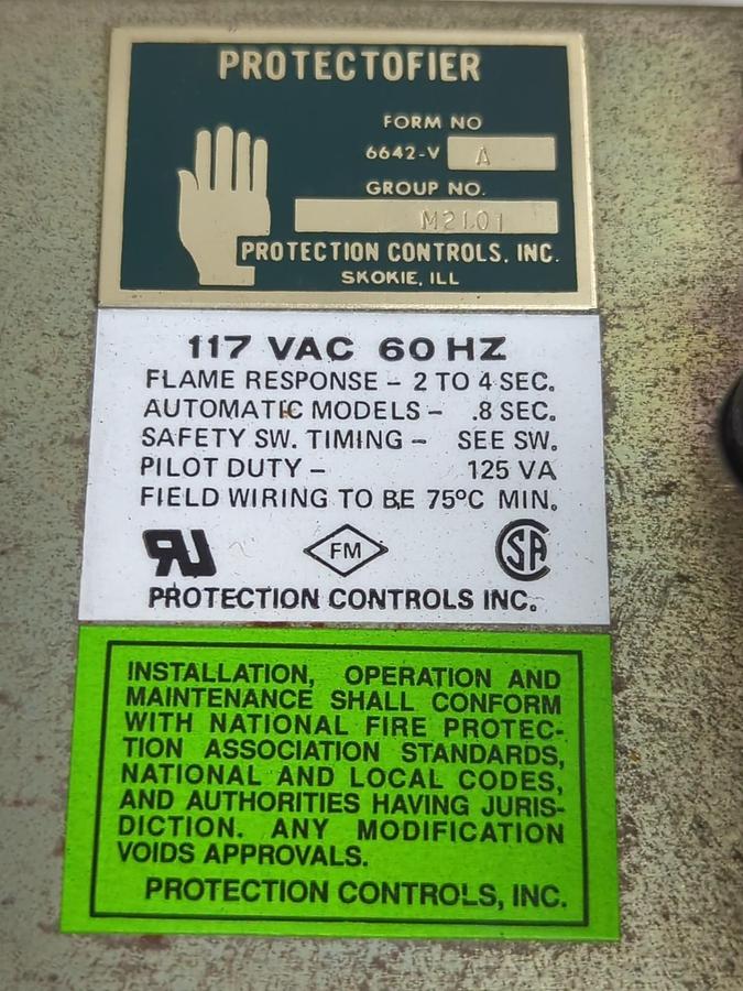 Used PROTECTOFIER,M2101,PROTECTIFIER SAFETY RELAY 117VAC 60HZ PRE-OWNED