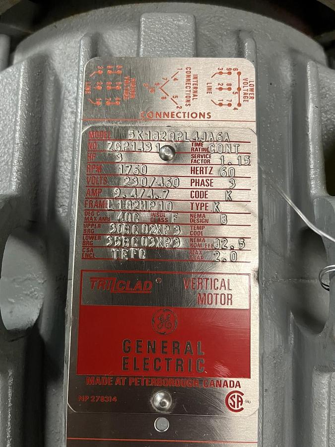 GE,5K182QP4JA6A,TRI CLAD VERTICAL MOTOR 3HP 1760RPM 230/460V L182HP10