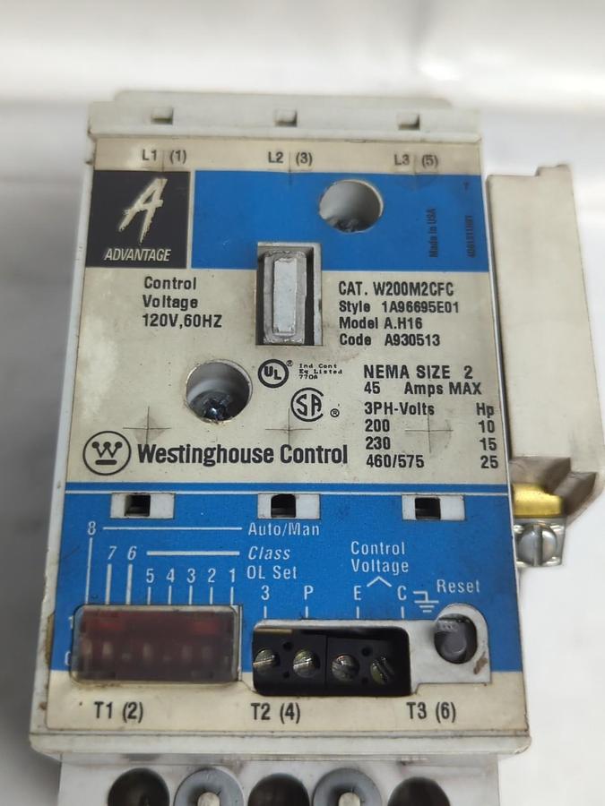 Used WESTINGHOUSE,W200M2CFC,ADVANTAGE MOTOR STARTER WITH W22 CONTACTS PRE-OWNED