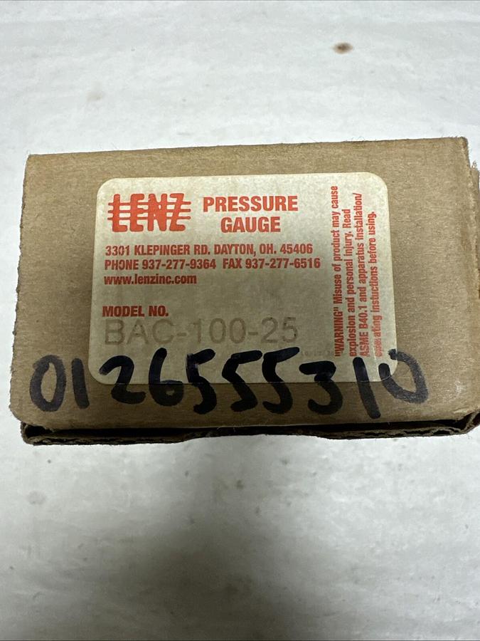 Used LENZ,BAC-100-25,100PSI Stainless Steel Pressure Gauge
