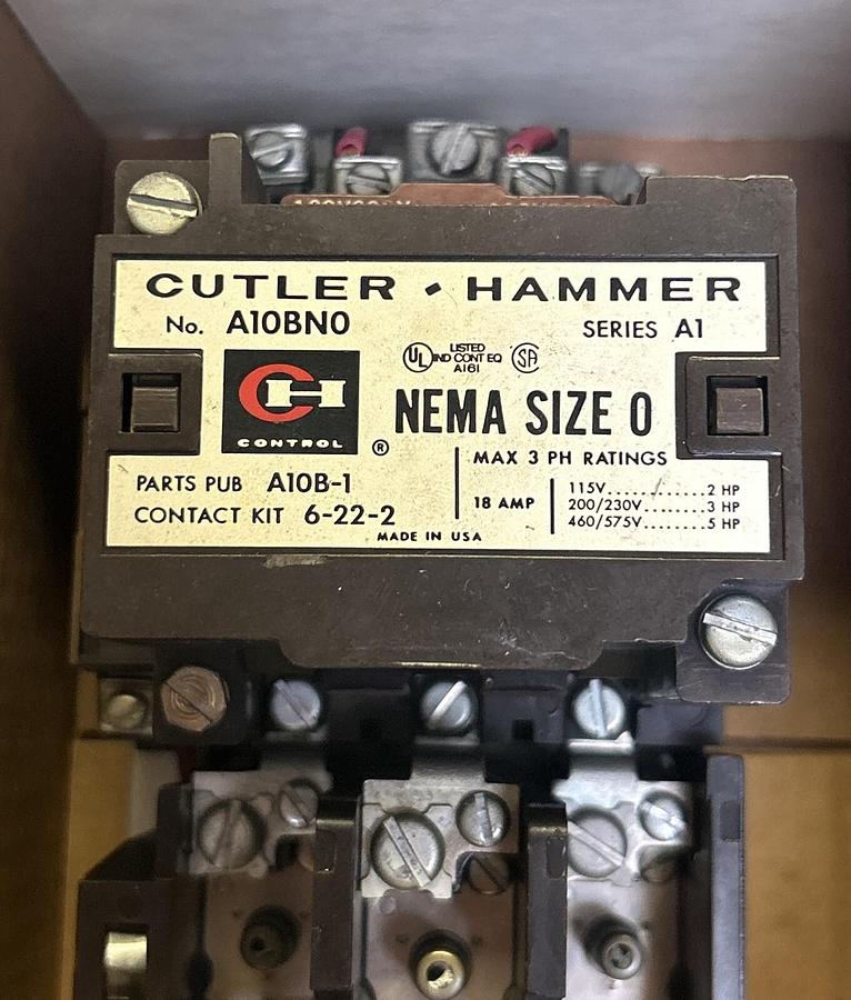Used CUTLER HAMMER,A10BN0,STARTER SIZE 0 18A