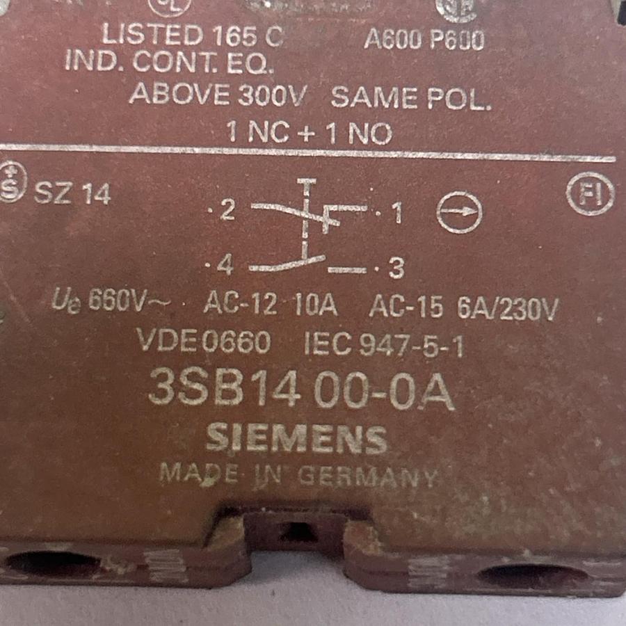 Used SIEMENS,3SB1400-0A,AUXILIARY CONTACT BLOCK LOT OF 4