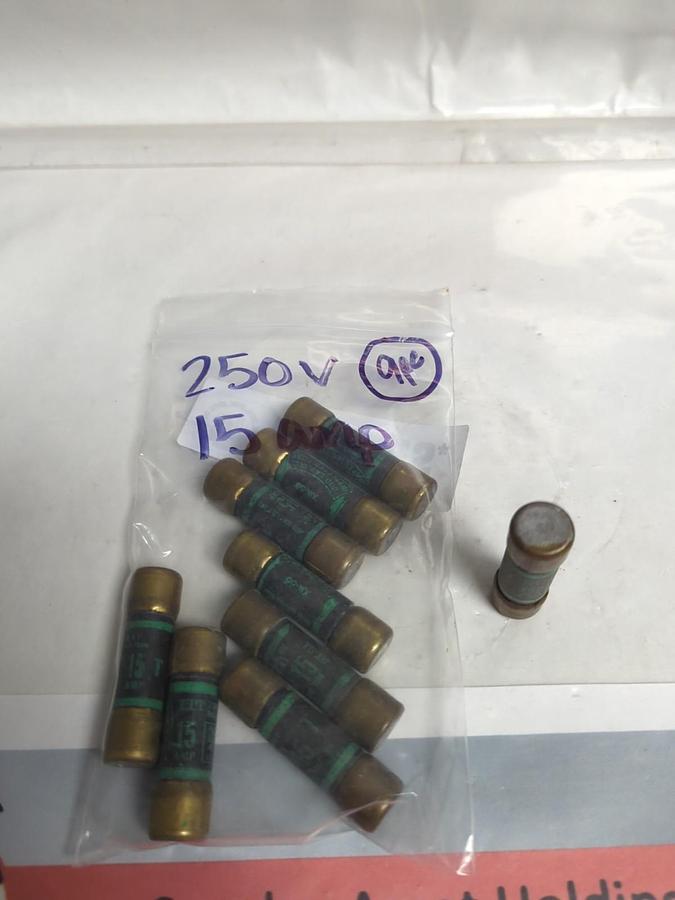 Used ROYAL,A-949,TIME-DELAY 15 AMP FUSE LOT OF 9 PRE-OWNED