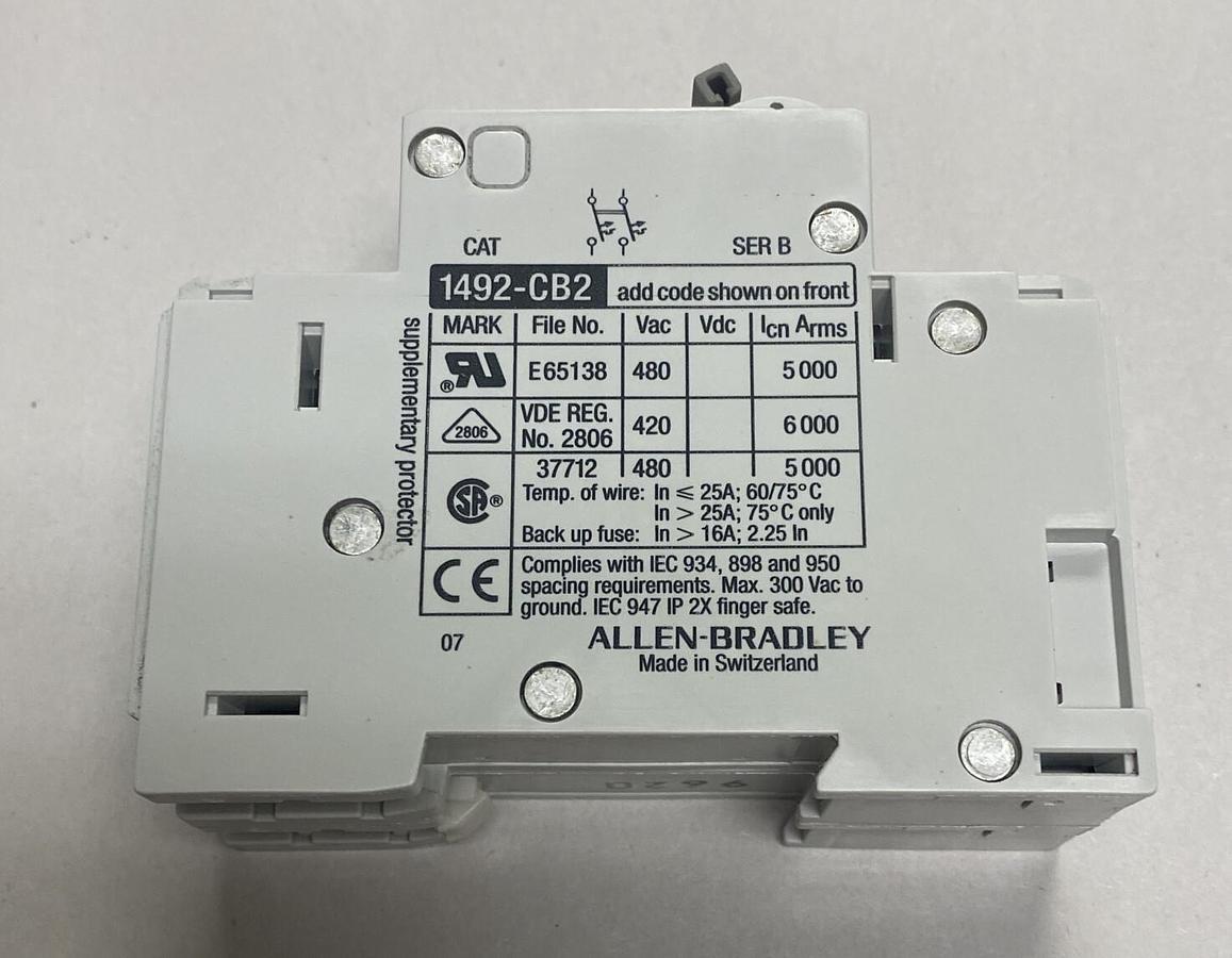 ALLEN BRADLEY,1492-CB2H150,SER B CIRCUIT BREAKER 15 AMP 2 POLE NOS