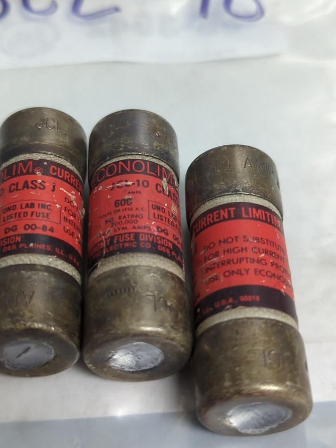 Used ECONOMY,JCL-10,CLASSJ FUSE 10 AMP LOT OF 3 PRE-OWNED
