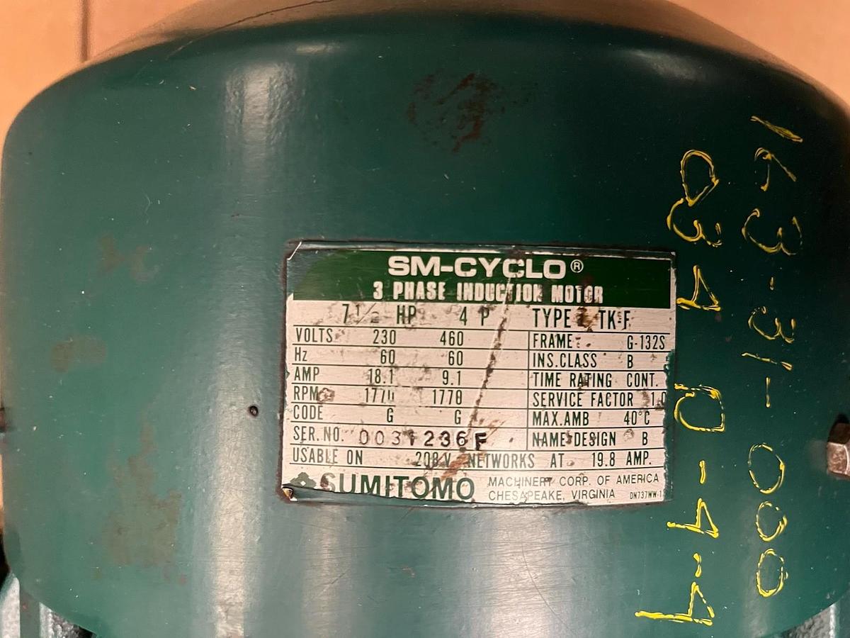 Used SUMITOMO,HM3160B,SM-CYCLO GEARMOTOR 7.5HP 60.3RPM RATIO 29