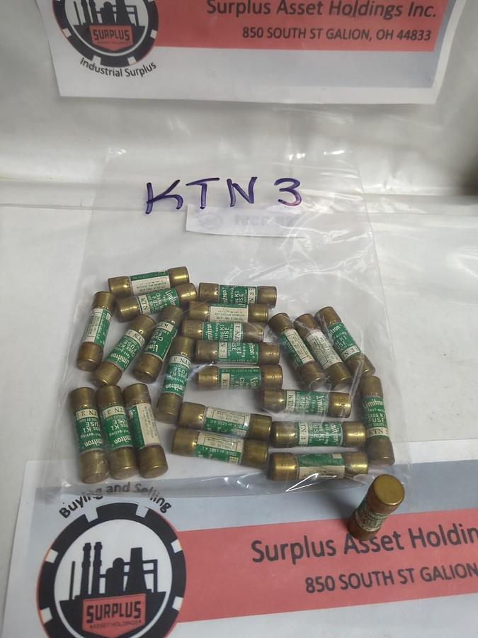 Used COOPER BUSSMANN,KTN3,LIMITRON 3 AMP FUSE LOT OF 24 PRE-OWNED