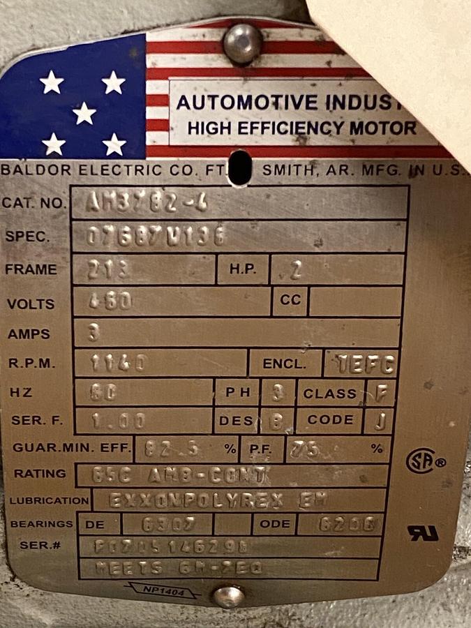 Baldor,AM3782-4,2HP 1140RPM 460V Frame 213 NOS